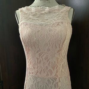 Floor length shimmery formal dress. Low cut back